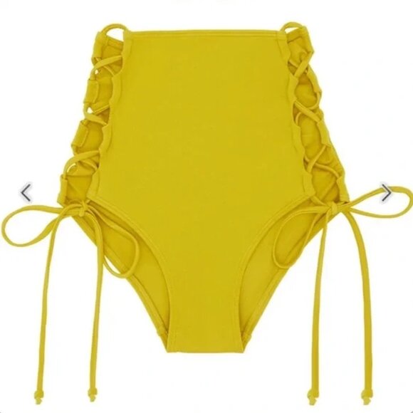 WE ARE HAH SWIM  Lace-Up Hi Kini Bottoms Yellow- Size M - Picture 1 of 13